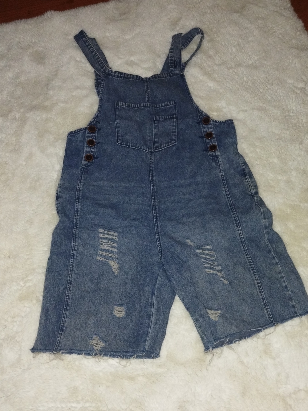 easel Distressed Denim Short Overalls in Medium Blue